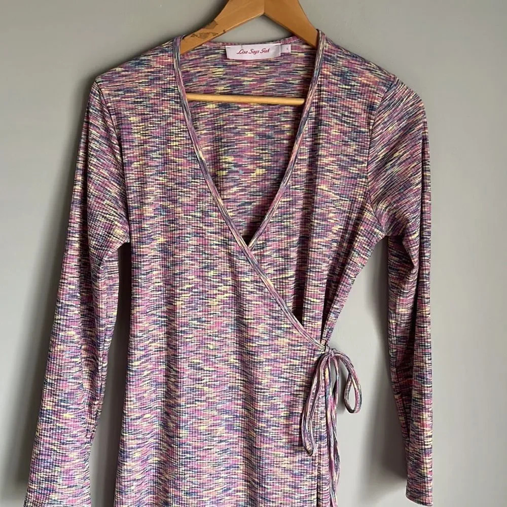 Lisa Says Gah Lucille Long Sleeve Wrap Midi Dress in Berry - Picture 5 of 13